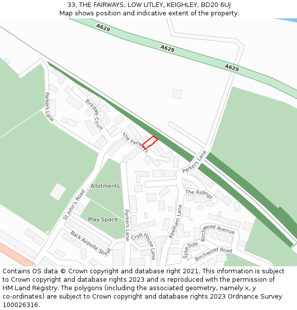 33, THE FAIRWAYS, LOW UTLEY, KEIGHLEY, BD20 6UJ: Location map and indicative extent of plot