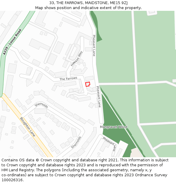 33, THE FARROWS, MAIDSTONE, ME15 9ZJ: Location map and indicative extent of plot