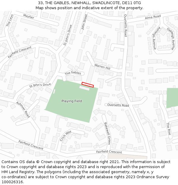 33, THE GABLES, NEWHALL, SWADLINCOTE, DE11 0TG: Location map and indicative extent of plot