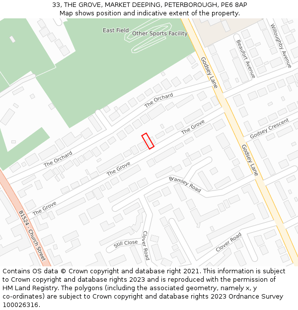 33, THE GROVE, MARKET DEEPING, PETERBOROUGH, PE6 8AP: Location map and indicative extent of plot