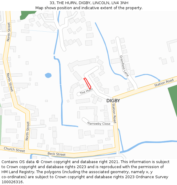 33, THE HURN, DIGBY, LINCOLN, LN4 3NH: Location map and indicative extent of plot