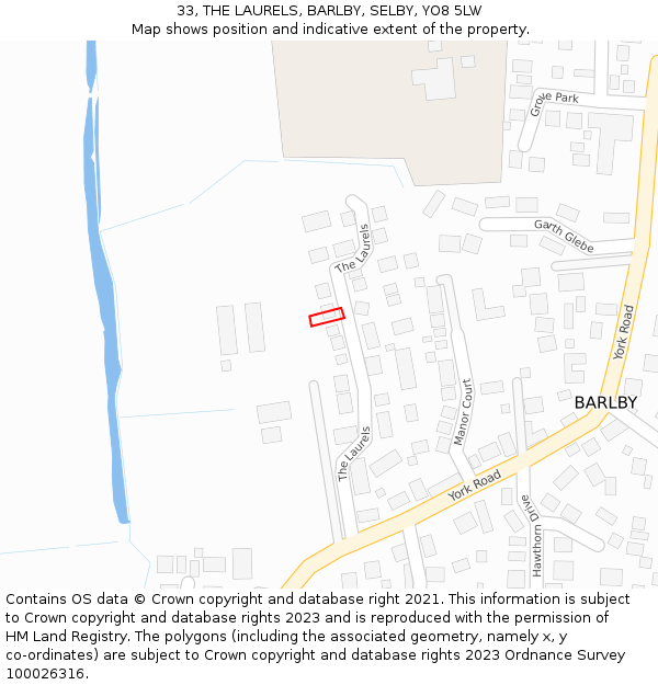 33, THE LAURELS, BARLBY, SELBY, YO8 5LW: Location map and indicative extent of plot