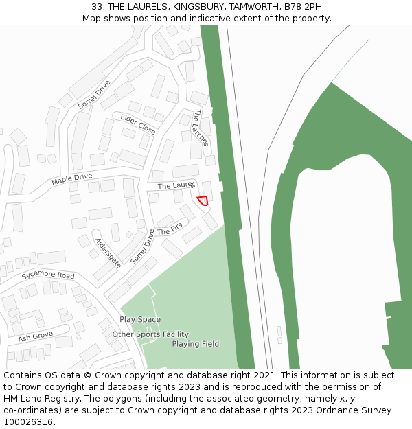 33, THE LAURELS, KINGSBURY, TAMWORTH, B78 2PH: Location map and indicative extent of plot