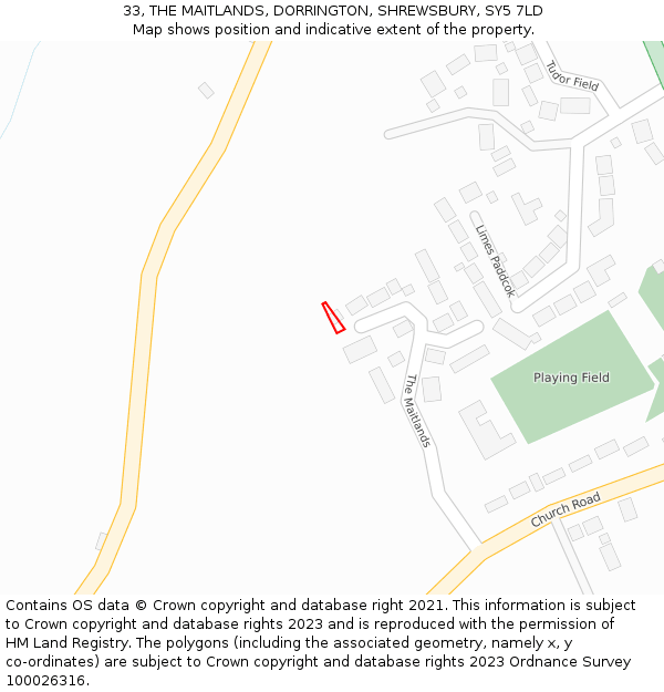 33, THE MAITLANDS, DORRINGTON, SHREWSBURY, SY5 7LD: Location map and indicative extent of plot