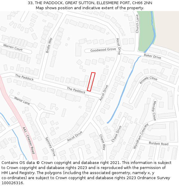 33, THE PADDOCK, GREAT SUTTON, ELLESMERE PORT, CH66 2NN: Location map and indicative extent of plot