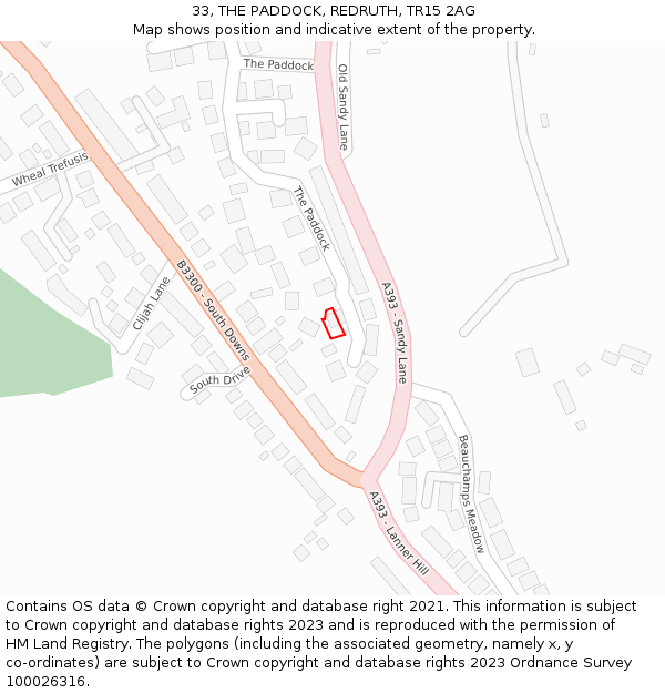 33, THE PADDOCK, REDRUTH, TR15 2AG: Location map and indicative extent of plot