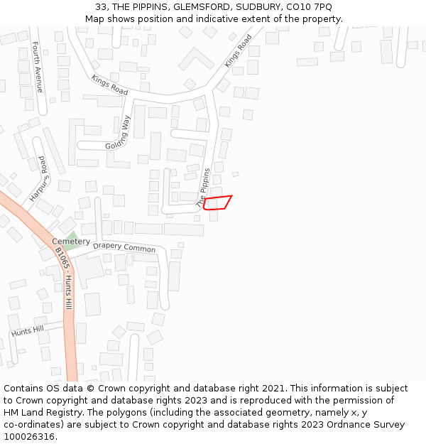 33, THE PIPPINS, GLEMSFORD, SUDBURY, CO10 7PQ: Location map and indicative extent of plot