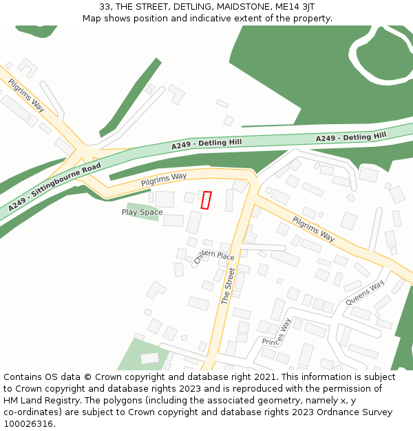 33, THE STREET, DETLING, MAIDSTONE, ME14 3JT: Location map and indicative extent of plot