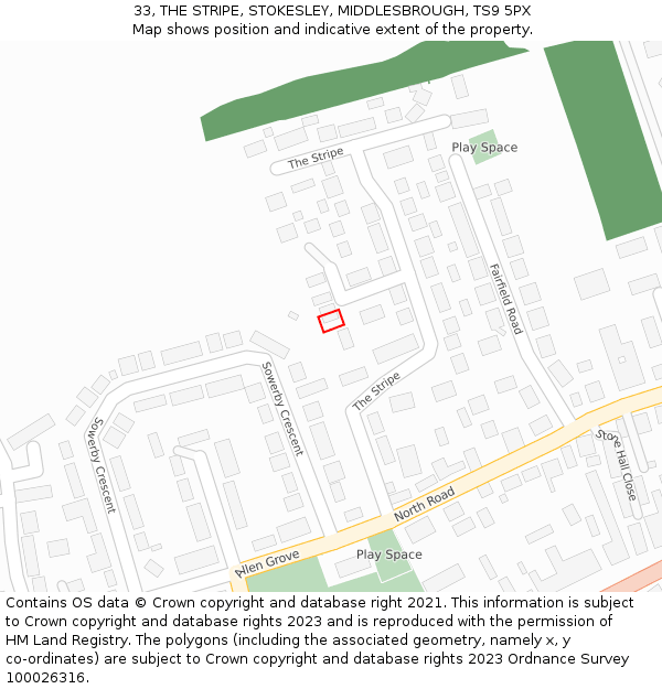 33, THE STRIPE, STOKESLEY, MIDDLESBROUGH, TS9 5PX: Location map and indicative extent of plot