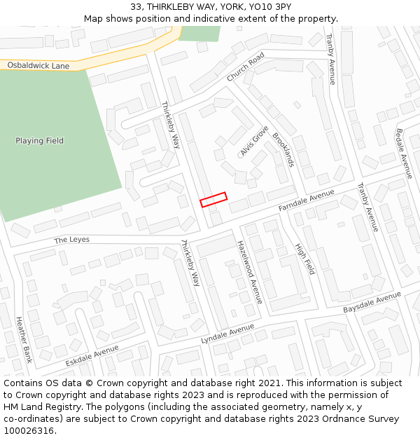 33, THIRKLEBY WAY, YORK, YO10 3PY: Location map and indicative extent of plot