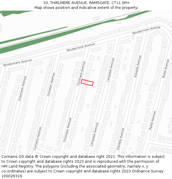 33, THIRLMERE AVENUE, RAMSGATE, CT11 0PH: Location map and indicative extent of plot