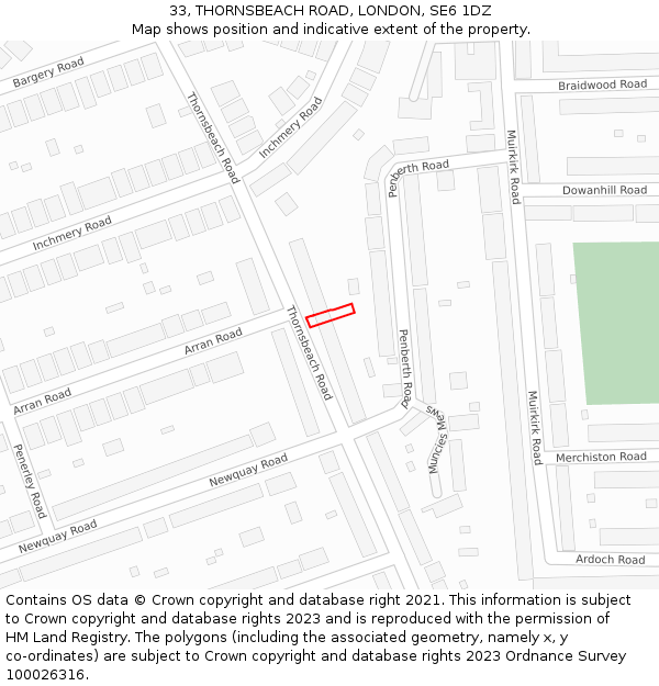 33, THORNSBEACH ROAD, LONDON, SE6 1DZ: Location map and indicative extent of plot