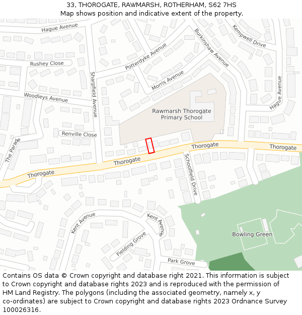 33, THOROGATE, RAWMARSH, ROTHERHAM, S62 7HS: Location map and indicative extent of plot