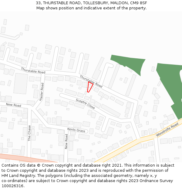 33, THURSTABLE ROAD, TOLLESBURY, MALDON, CM9 8SF: Location map and indicative extent of plot