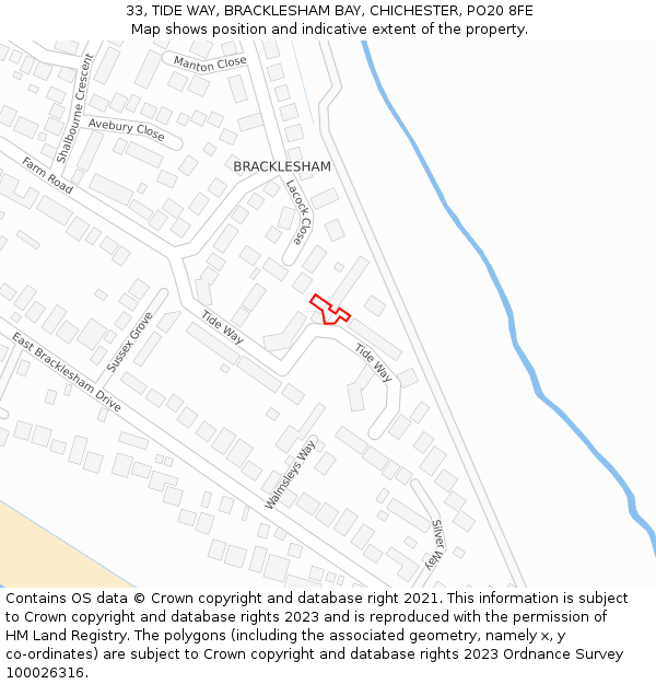 33, TIDE WAY, BRACKLESHAM BAY, CHICHESTER, PO20 8FE: Location map and indicative extent of plot