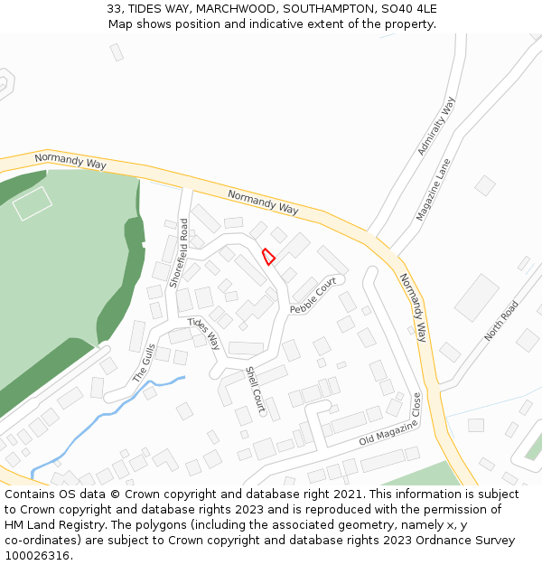 33, TIDES WAY, MARCHWOOD, SOUTHAMPTON, SO40 4LE: Location map and indicative extent of plot