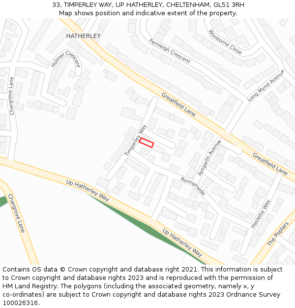 33, TIMPERLEY WAY, UP HATHERLEY, CHELTENHAM, GL51 3RH: Location map and indicative extent of plot