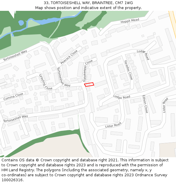 33, TORTOISESHELL WAY, BRAINTREE, CM7 1WG: Location map and indicative extent of plot