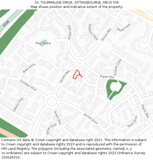 33, TOURMALINE DRIVE, SITTINGBOURNE, ME10 5TA: Location map and indicative extent of plot