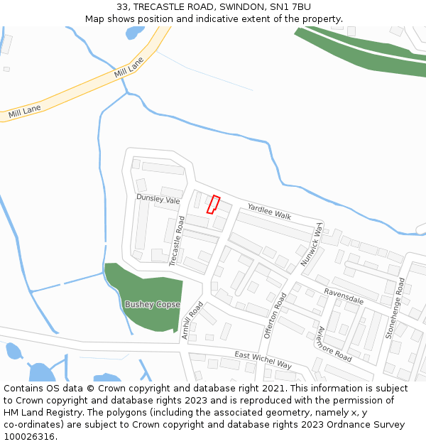 33, TRECASTLE ROAD, SWINDON, SN1 7BU: Location map and indicative extent of plot