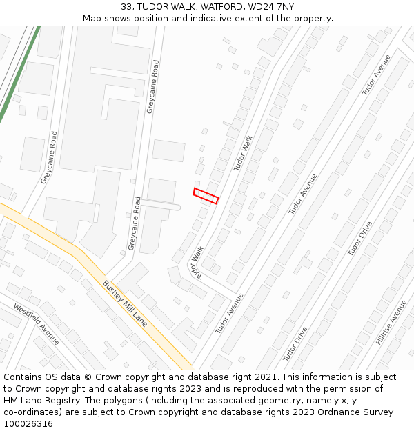 33, TUDOR WALK, WATFORD, WD24 7NY: Location map and indicative extent of plot