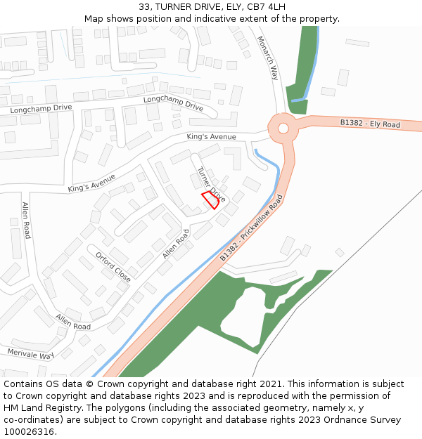 33, TURNER DRIVE, ELY, CB7 4LH: Location map and indicative extent of plot