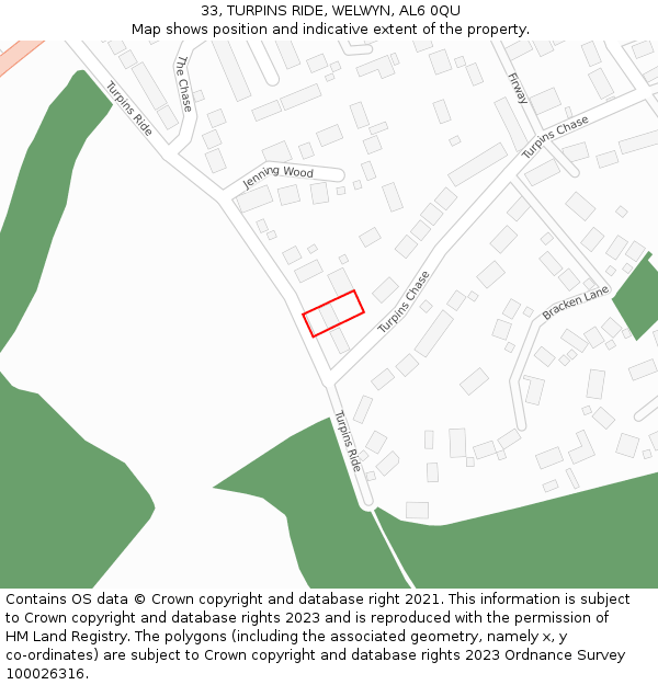 33, TURPINS RIDE, WELWYN, AL6 0QU: Location map and indicative extent of plot