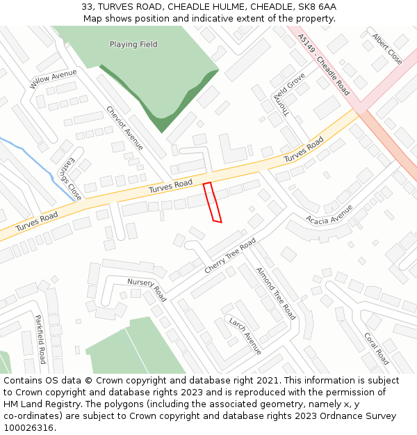 33, TURVES ROAD, CHEADLE HULME, CHEADLE, SK8 6AA: Location map and indicative extent of plot