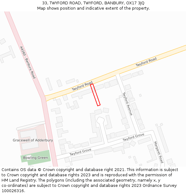 33, TWYFORD ROAD, TWYFORD, BANBURY, OX17 3JQ: Location map and indicative extent of plot