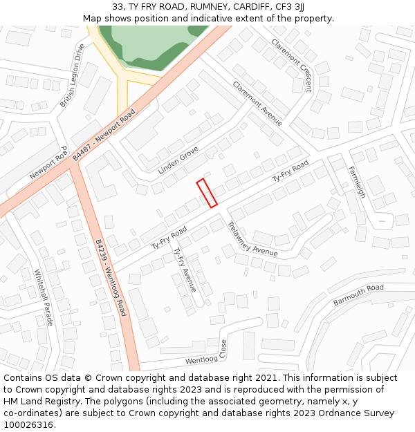 33, TY FRY ROAD, RUMNEY, CARDIFF, CF3 3JJ: Location map and indicative extent of plot