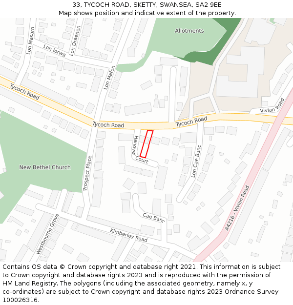 33, TYCOCH ROAD, SKETTY, SWANSEA, SA2 9EE: Location map and indicative extent of plot