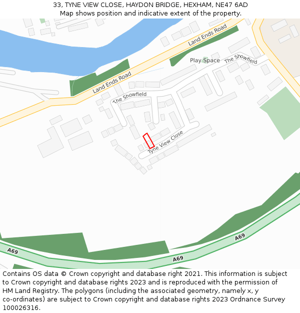 33, TYNE VIEW CLOSE, HAYDON BRIDGE, HEXHAM, NE47 6AD: Location map and indicative extent of plot