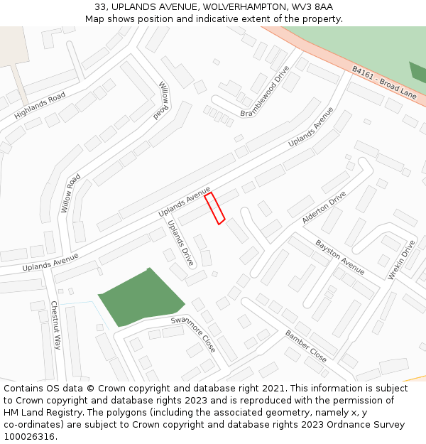 33, UPLANDS AVENUE, WOLVERHAMPTON, WV3 8AA: Location map and indicative extent of plot