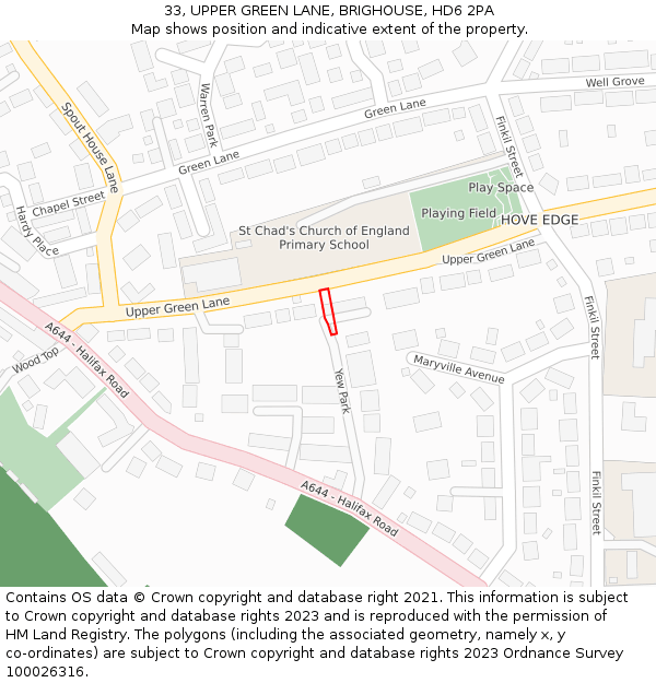 33, UPPER GREEN LANE, BRIGHOUSE, HD6 2PA: Location map and indicative extent of plot