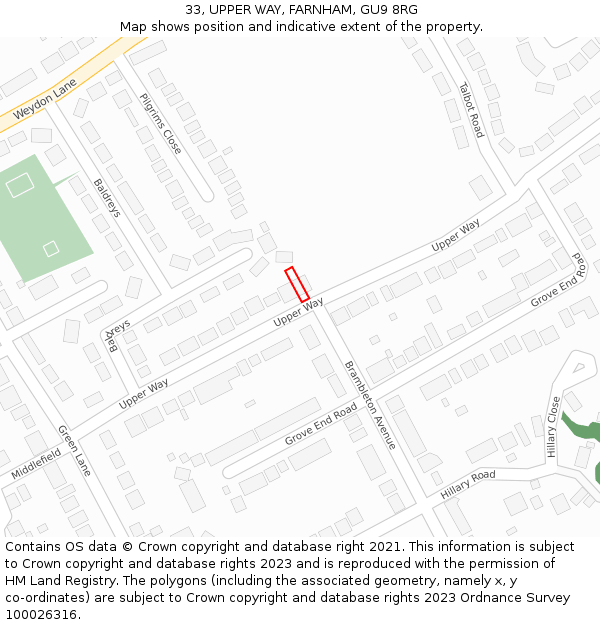 33, UPPER WAY, FARNHAM, GU9 8RG: Location map and indicative extent of plot