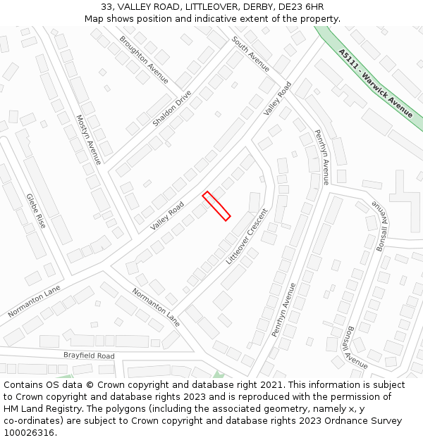 33, VALLEY ROAD, LITTLEOVER, DERBY, DE23 6HR: Location map and indicative extent of plot