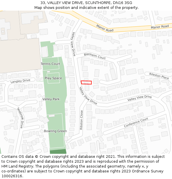 33, VALLEY VIEW DRIVE, SCUNTHORPE, DN16 3SG: Location map and indicative extent of plot