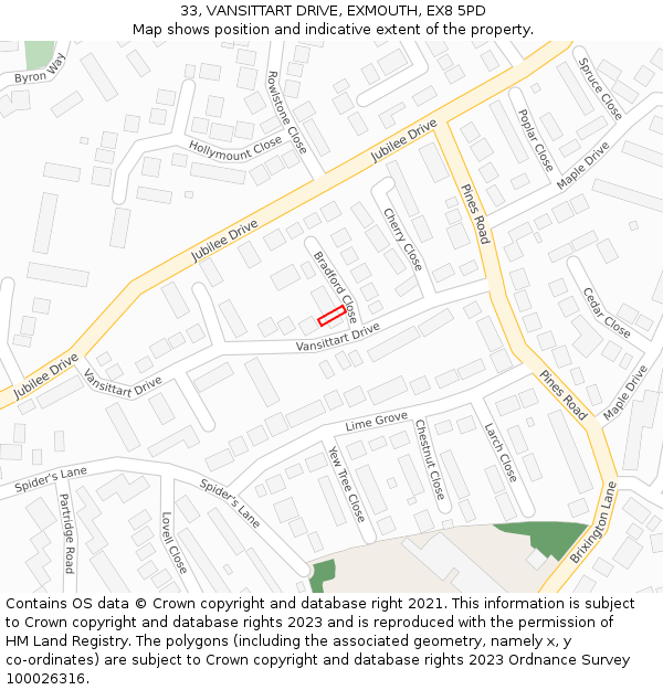 33, VANSITTART DRIVE, EXMOUTH, EX8 5PD: Location map and indicative extent of plot