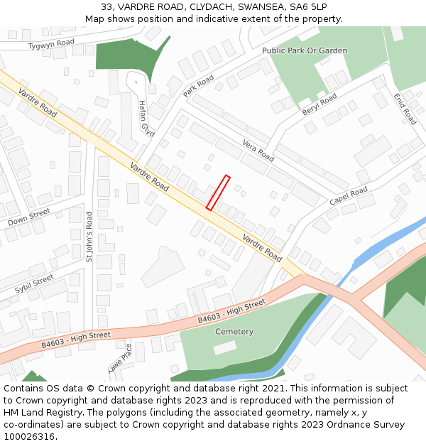 33, VARDRE ROAD, CLYDACH, SWANSEA, SA6 5LP: Location map and indicative extent of plot