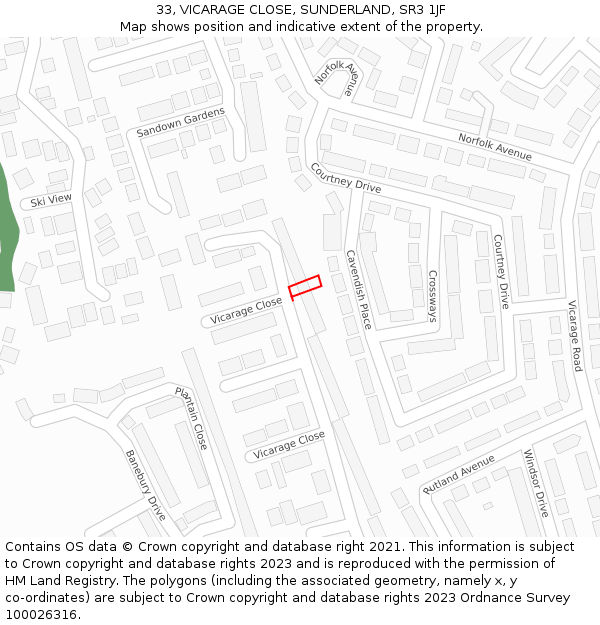 33, VICARAGE CLOSE, SUNDERLAND, SR3 1JF: Location map and indicative extent of plot