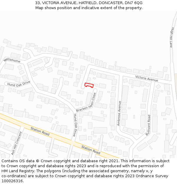 33, VICTORIA AVENUE, HATFIELD, DONCASTER, DN7 6QG: Location map and indicative extent of plot