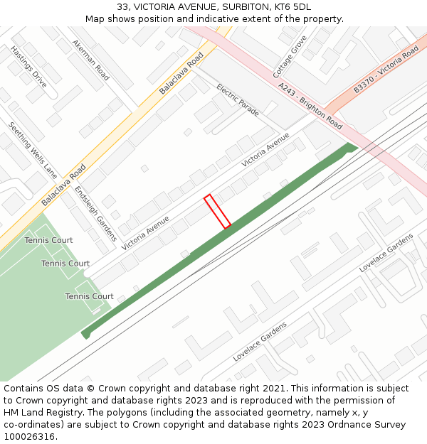 33, VICTORIA AVENUE, SURBITON, KT6 5DL: Location map and indicative extent of plot