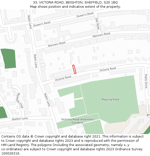 33, VICTORIA ROAD, BEIGHTON, SHEFFIELD, S20 1BQ: Location map and indicative extent of plot