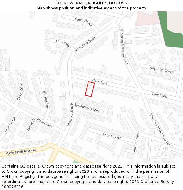 33, VIEW ROAD, KEIGHLEY, BD20 6JN: Location map and indicative extent of plot