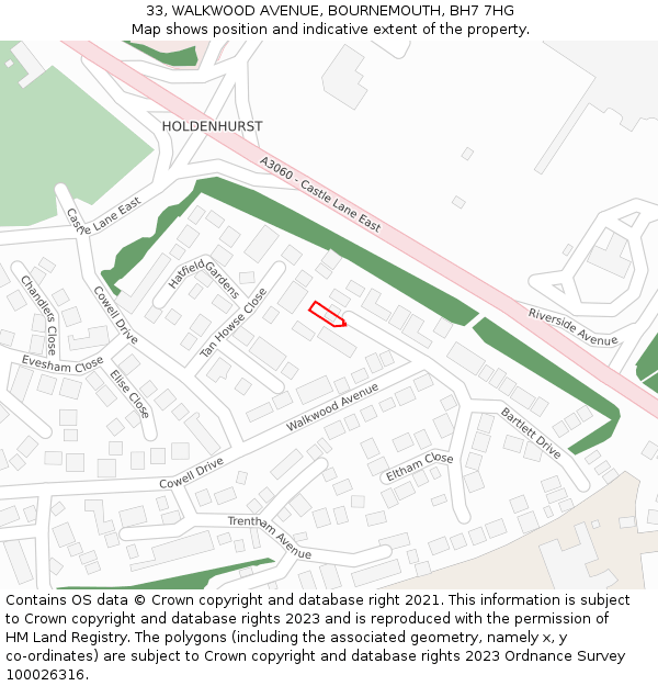 33, WALKWOOD AVENUE, BOURNEMOUTH, BH7 7HG: Location map and indicative extent of plot