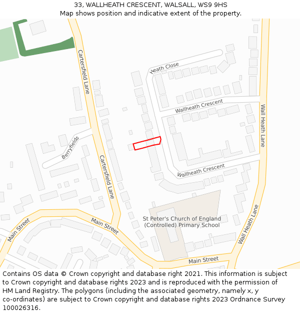33, WALLHEATH CRESCENT, WALSALL, WS9 9HS: Location map and indicative extent of plot