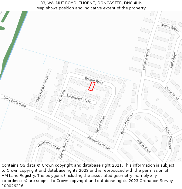 33, WALNUT ROAD, THORNE, DONCASTER, DN8 4HN: Location map and indicative extent of plot