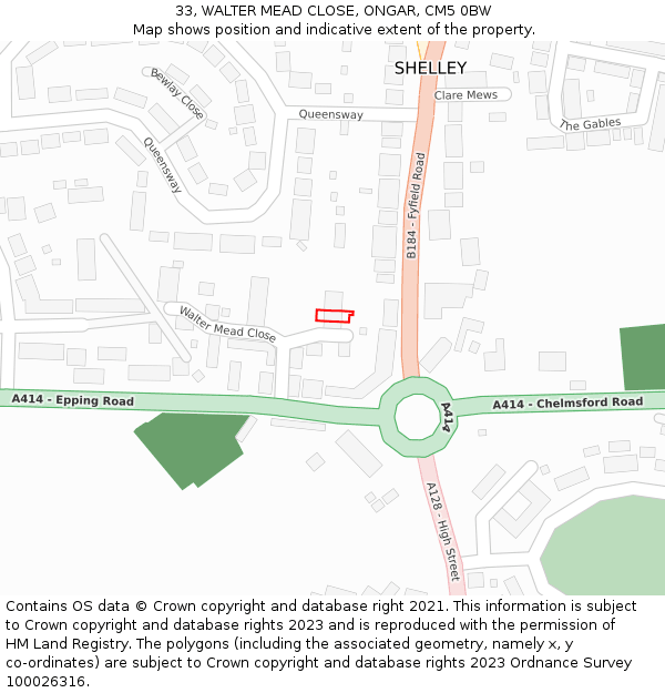 33, WALTER MEAD CLOSE, ONGAR, CM5 0BW: Location map and indicative extent of plot