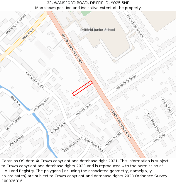 33, WANSFORD ROAD, DRIFFIELD, YO25 5NB: Location map and indicative extent of plot