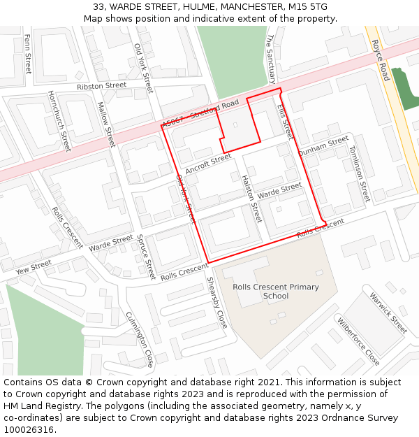 33, WARDE STREET, HULME, MANCHESTER, M15 5TG: Location map and indicative extent of plot